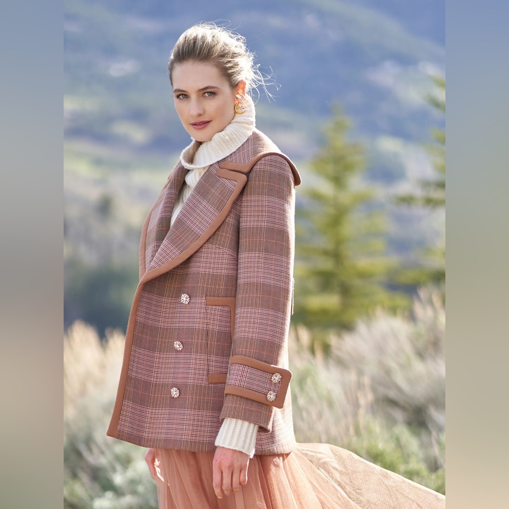 ‼️Sharing Only‼️Brown and Tan Pea Coat with Wide Lapel Collar